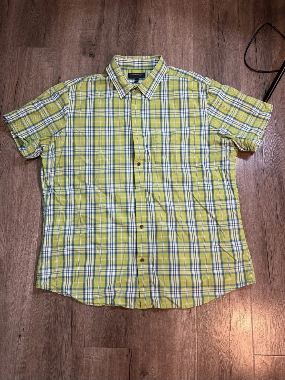 Banana Republic Yellow and Blue Plaid Short Sleeve Button-Down Shirt